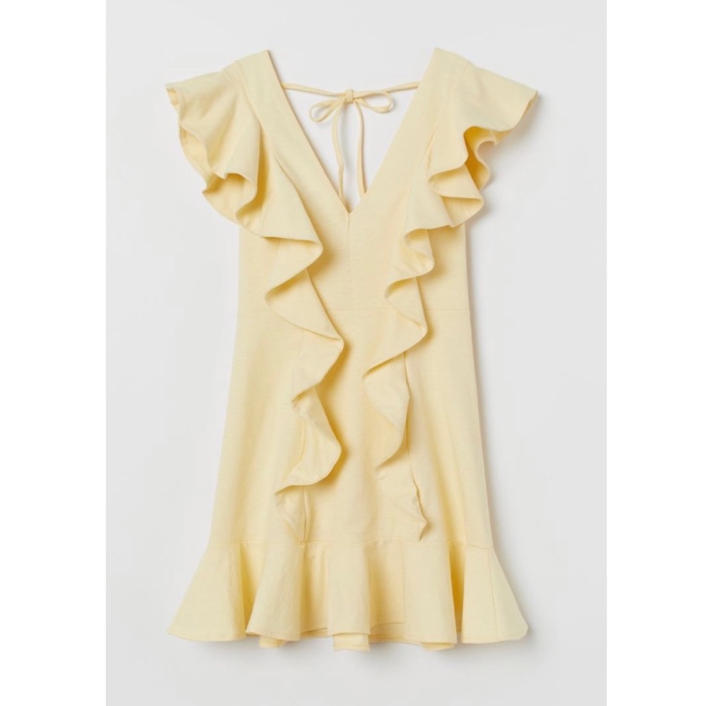 H&M Light Yellow Ruffled Flounce Mini Dress 6